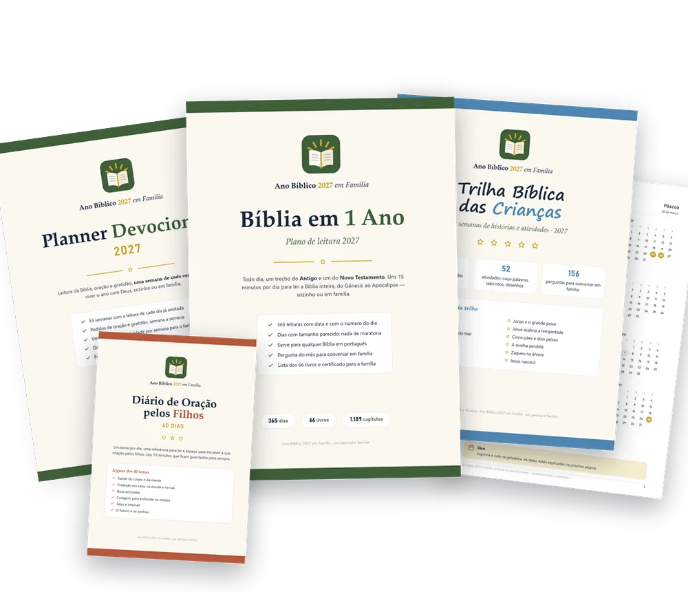 Plano de leitura Bíblia em 1 Ano, Planner Devocional 2027, Trilha Bíblica das Crianças e Calendário Cristão 2027